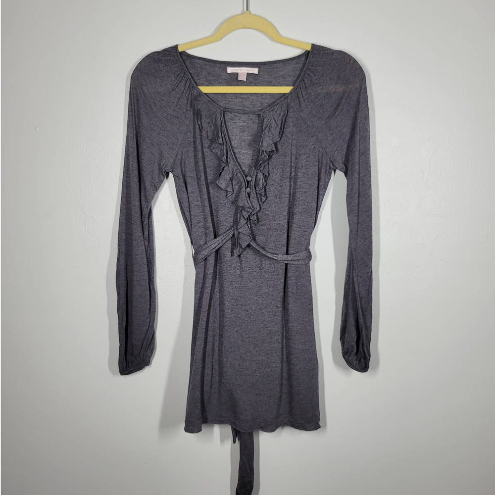 Rebecca Taylor Long Sleeve Ruffled Chest Belted Empire Waist Tunic Shirt Size 2